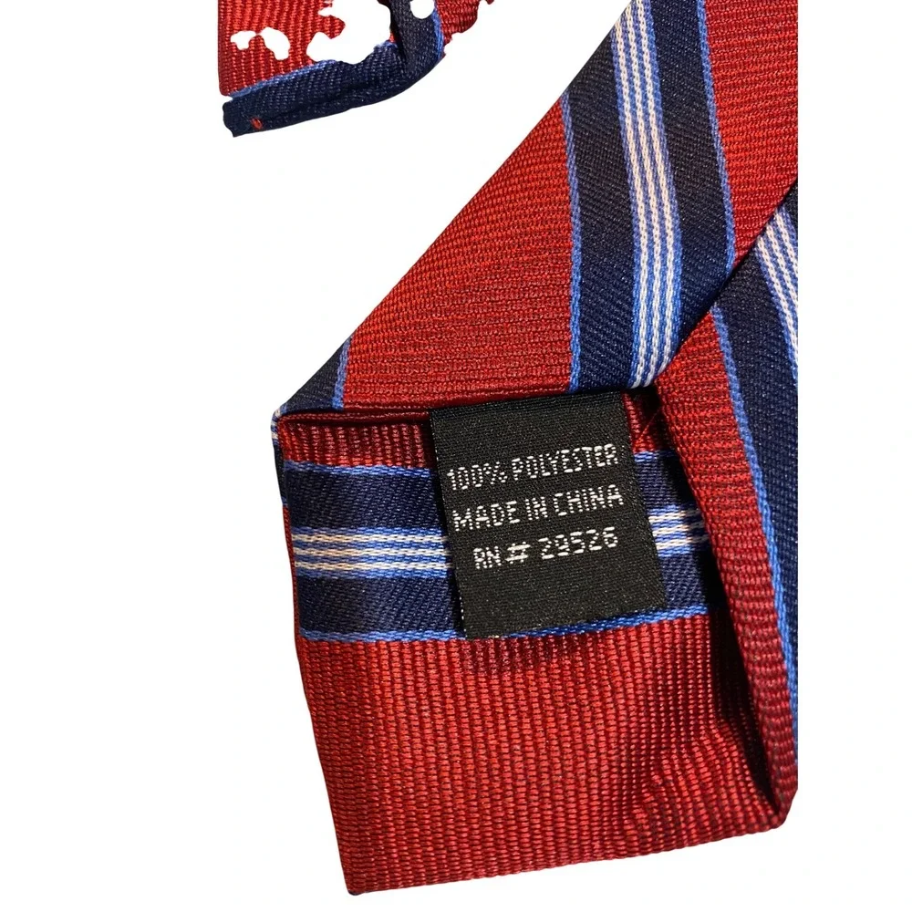 George Boys Clip On Tie‎ Set Red Striped Geometric Pattern Polyester